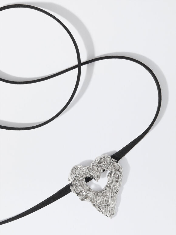 Cord Necklace With Heart, Silver, hi-res