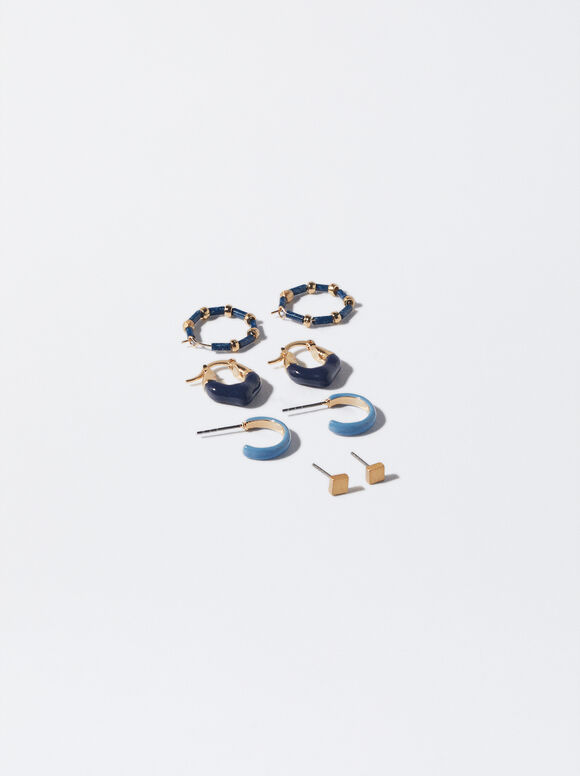 Multicoloured Earrings Set, Multicolor, hi-res