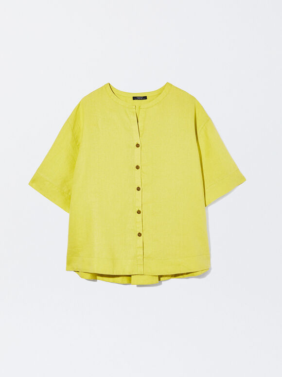 100% Linen Shirt, Yellow, hi-res