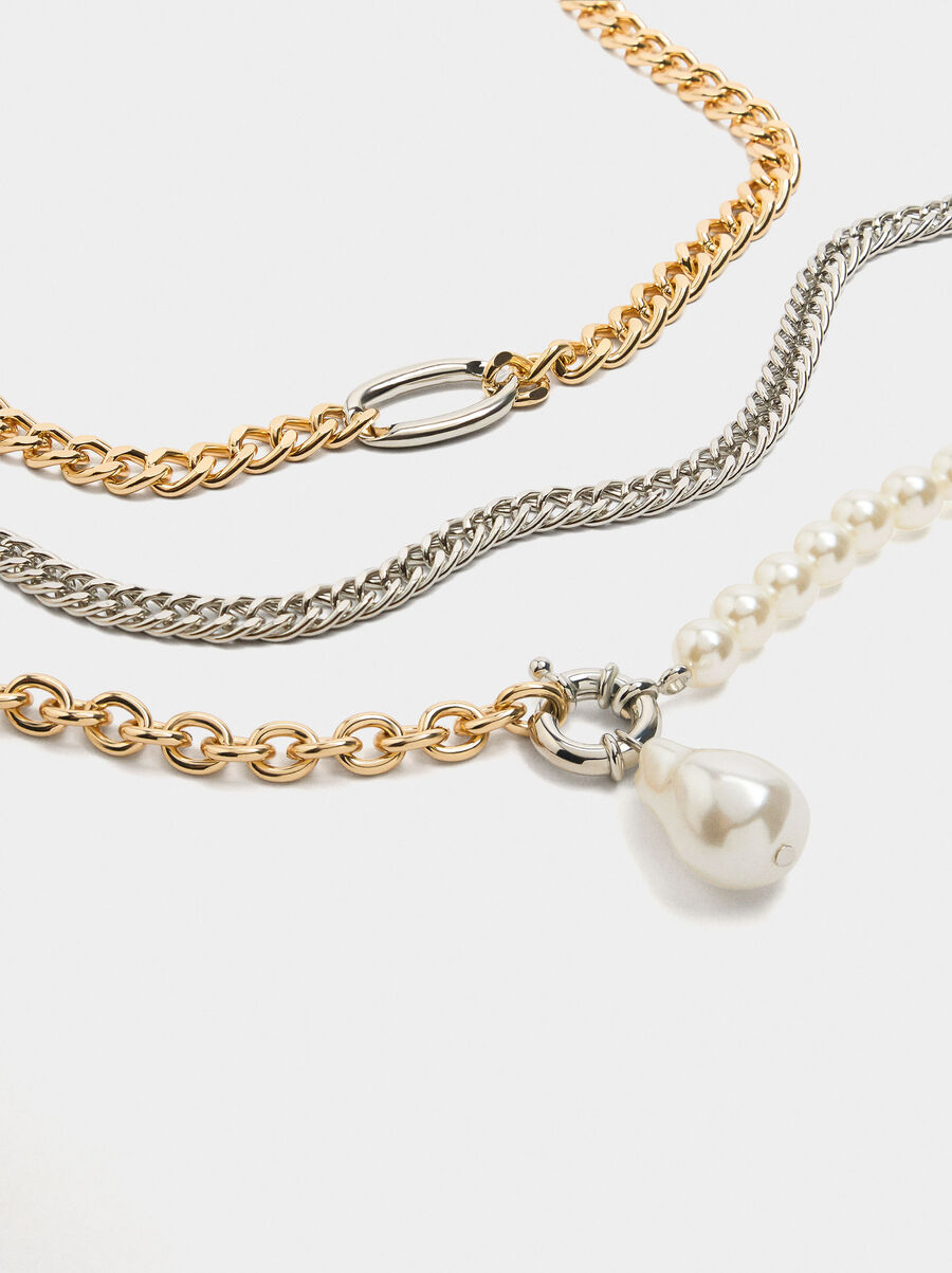 Set of bicolor link necklaces with pearls