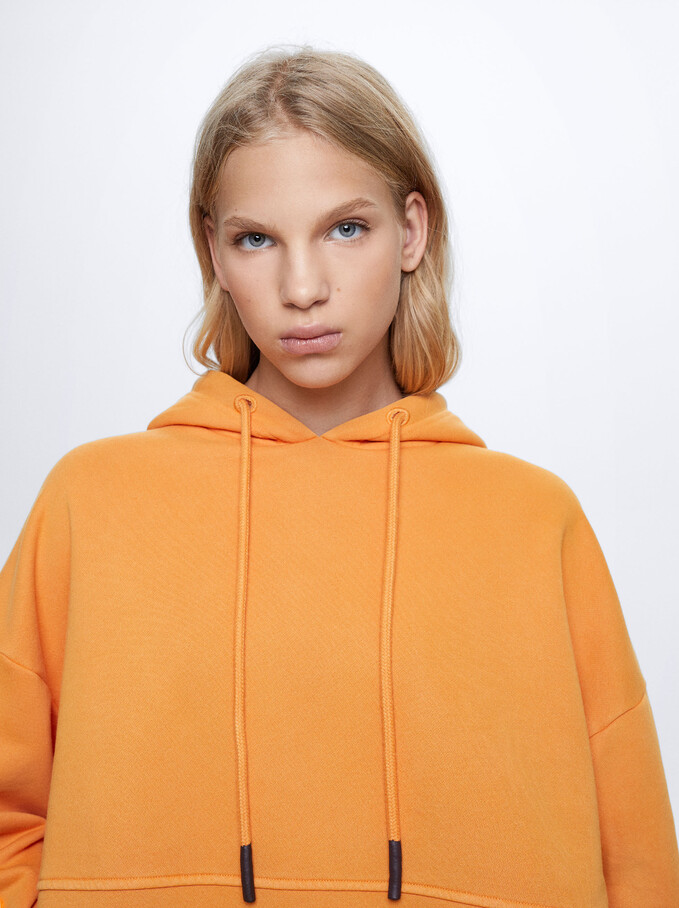 Cotton Hooded Sweatshirt, Orange, hi-res