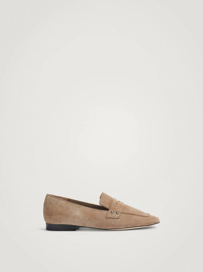 Leather Loafers, Beige, hi-res