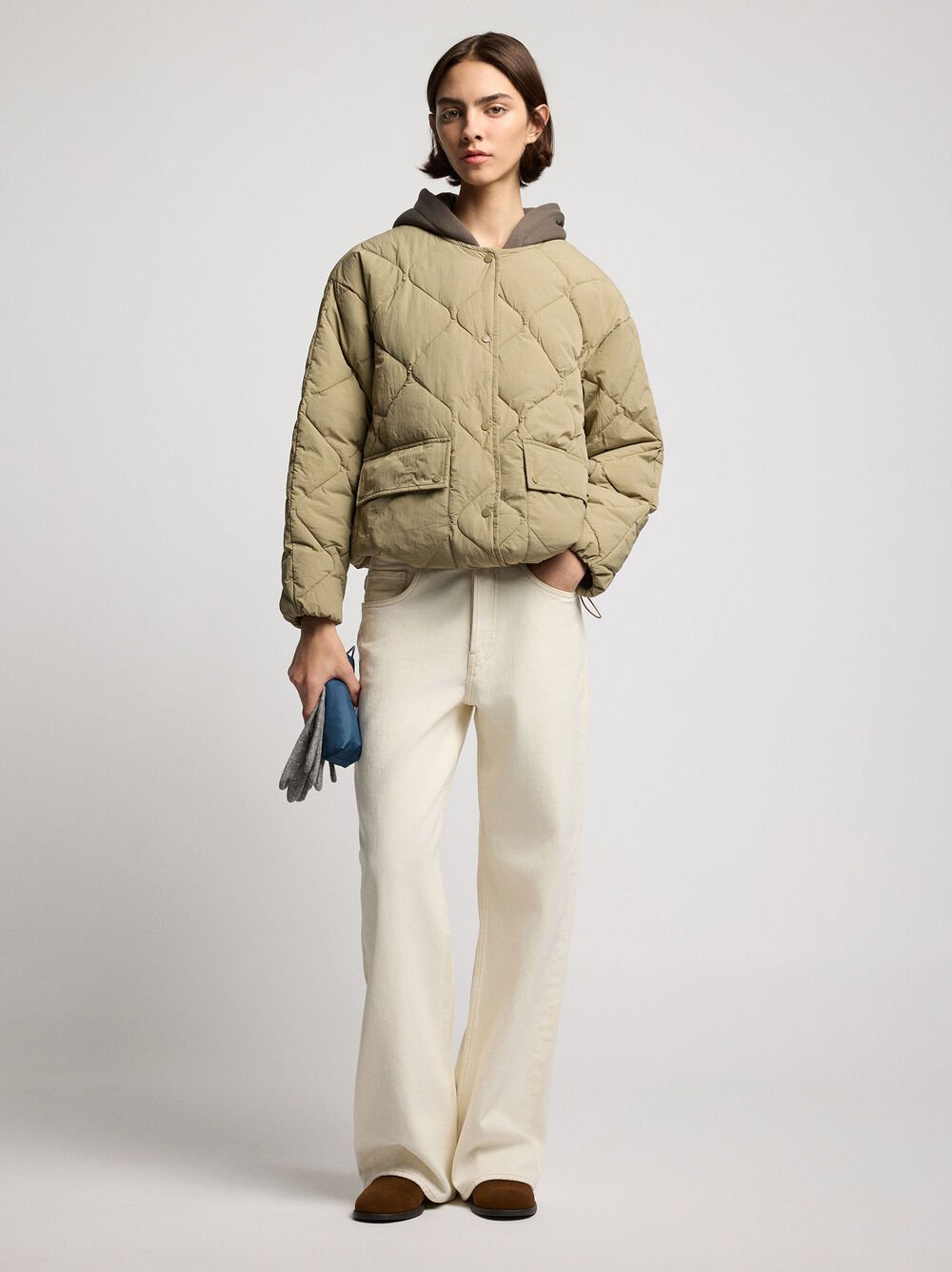 Quilted coat with removable hood