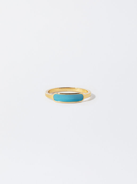 Enamel Stainless Steel Ring, Blue, hi-res
