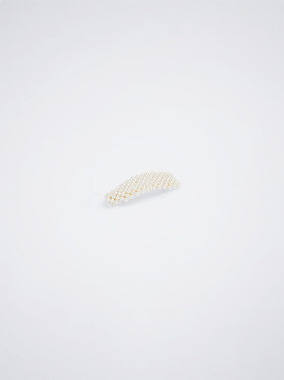 Hair Pin With Pearls, White, hi-res
