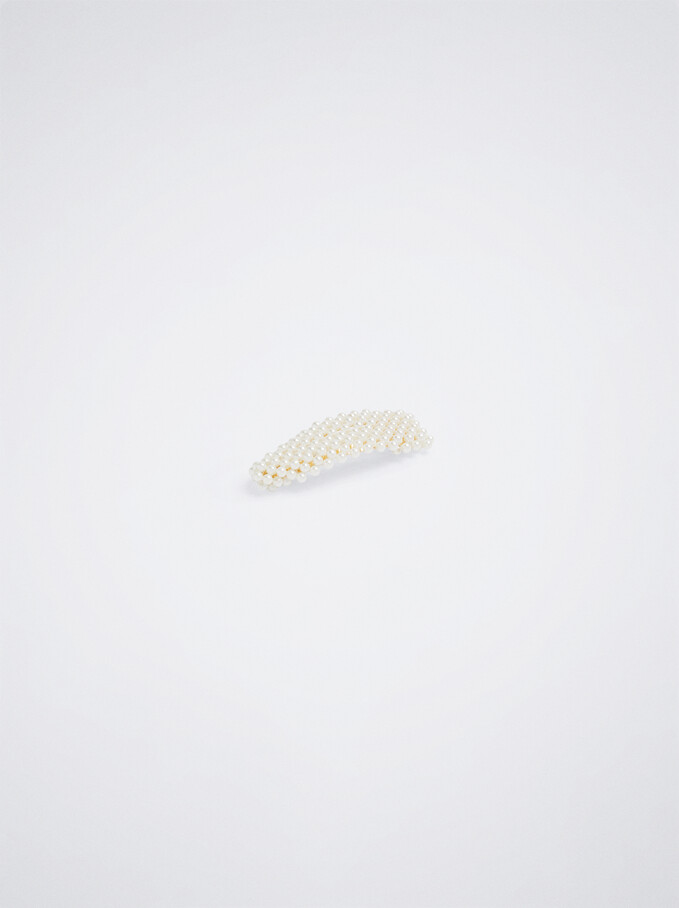 Hair Pin With Pearls, White, hi-res