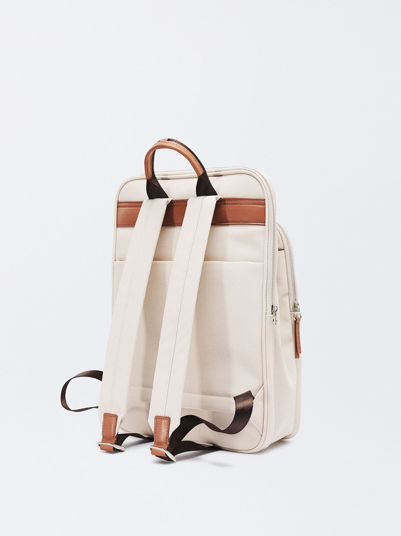 Nylon-Effect Backpack For 15” Laptop, Ecru, hi-res
