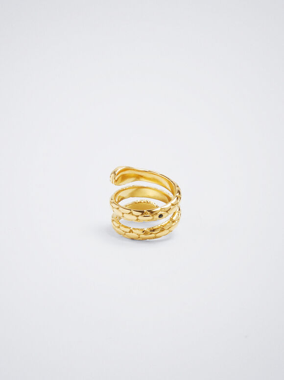 Pinky Finger Stainless Steel Ring With Snake, Golden, hi-res