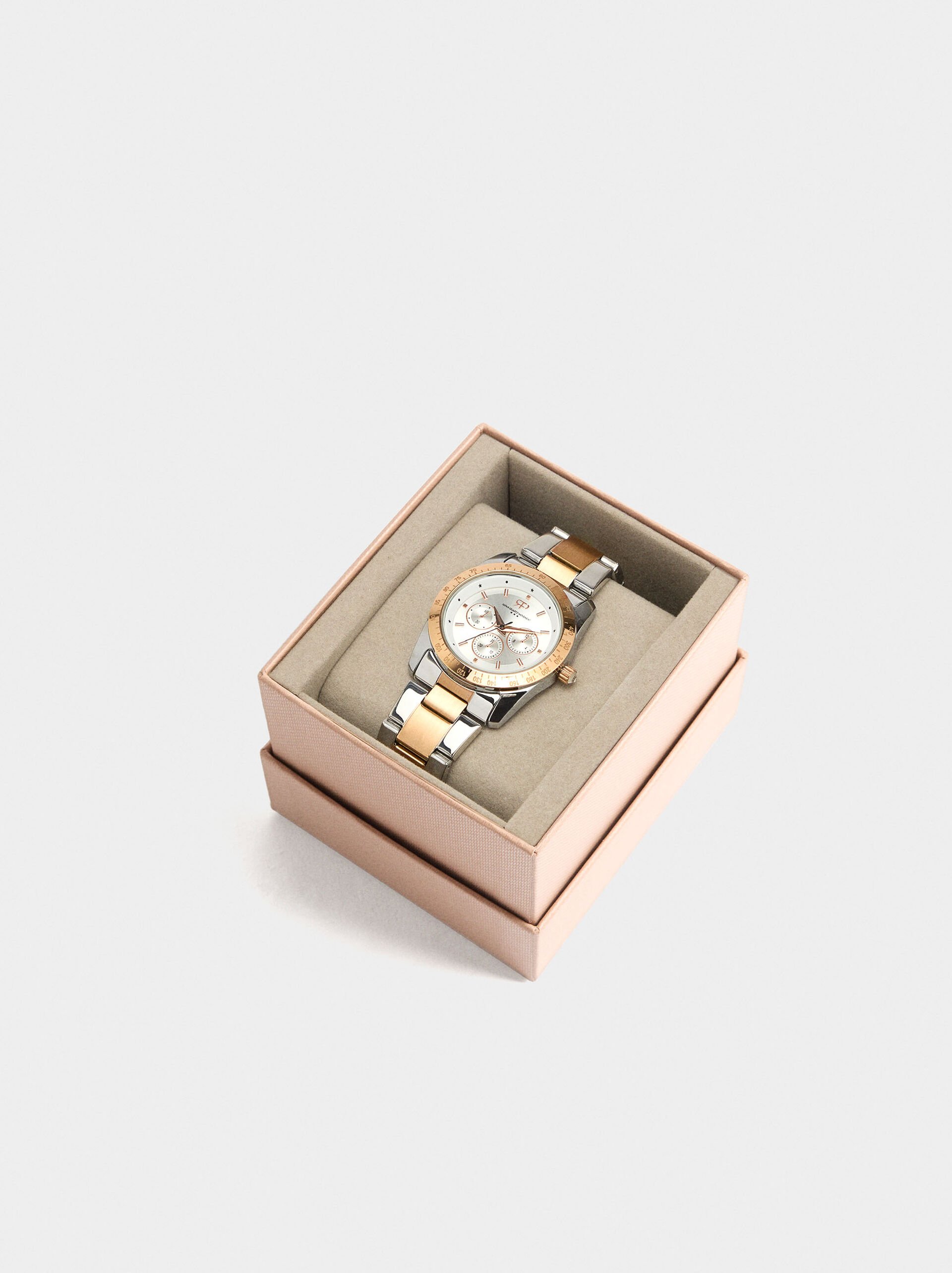 Watch with bicolor stainless steel wristband image number 3.0