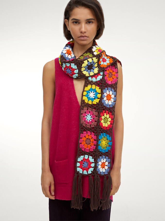 Crochet Blanket Scarf, Multicolor, hi-res