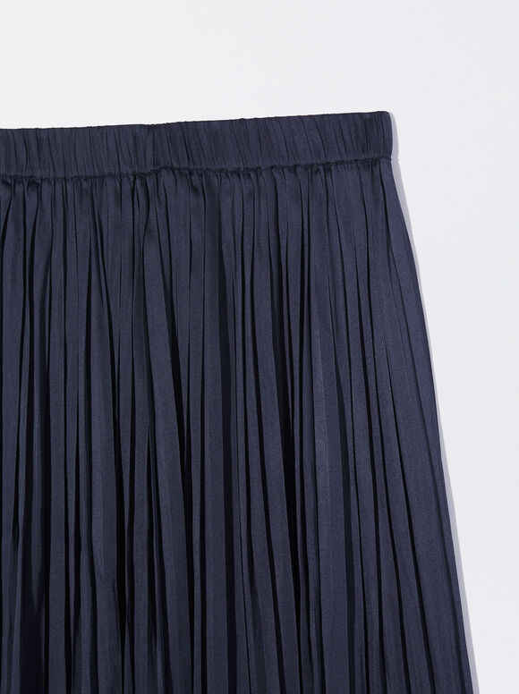 Long Pleated Skirt, Blue, hi-res