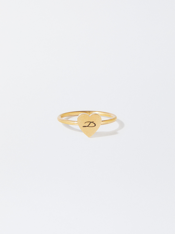 Online Exclusive - Personalized Stainless Steel Heart Ring, Golden, hi-res