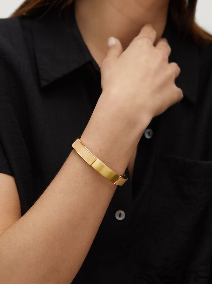 Elastic Bracelet With Resin, Golden, hi-res