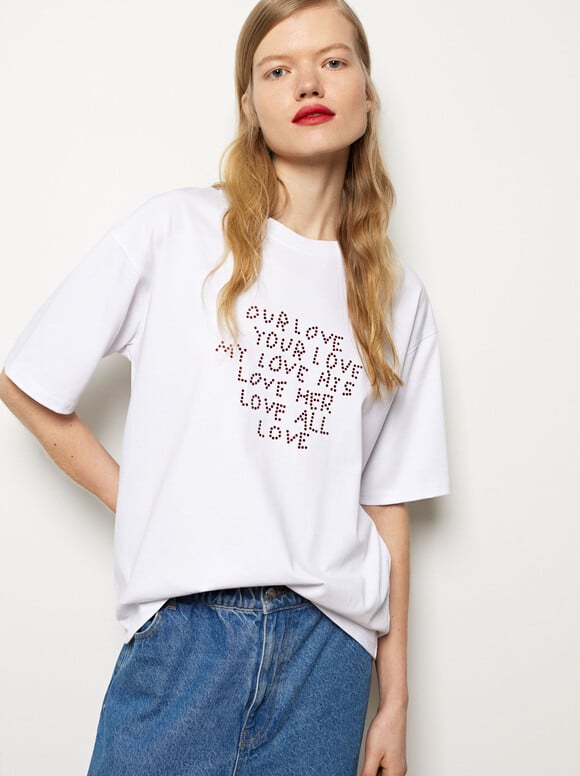 Exclusivo Online - T-Shirt Algodão Love, Branco, hi-res