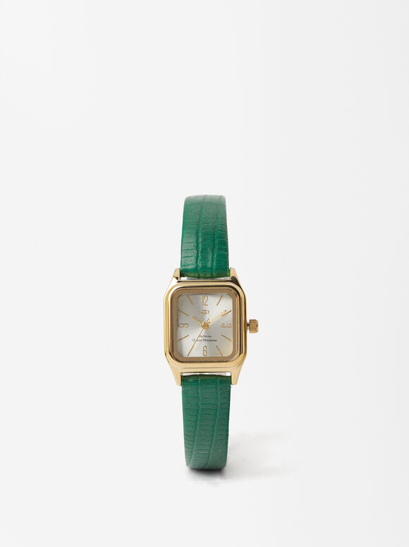Personalized Square Case Watch, Green, hi-res