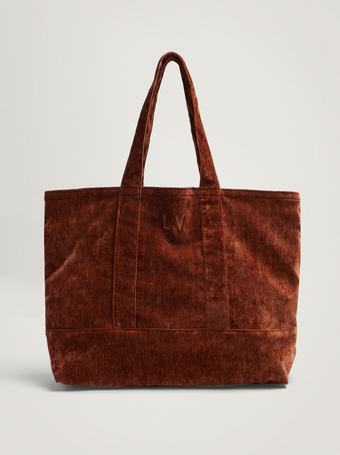 Velvet Customizable Shopper Bag, Brown, hi-res