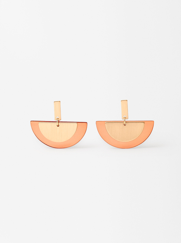 Golden Resin Earrings, Orange, hi-res