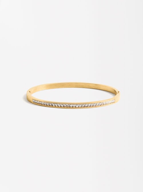 Pulsera rígida con cristales - acero inoxidable