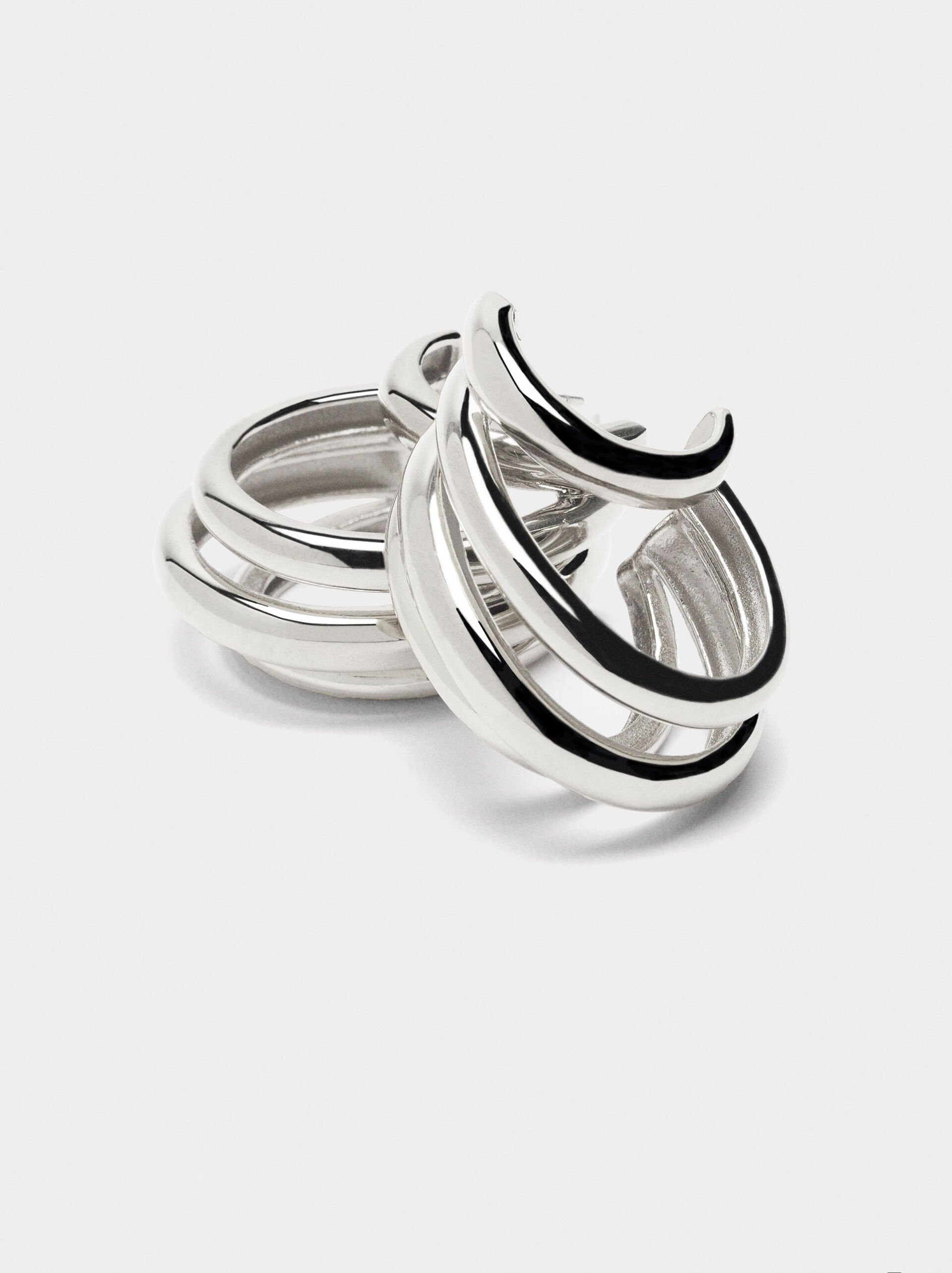 Triple-effect hoop earrings – stainless steel image number 2.0
