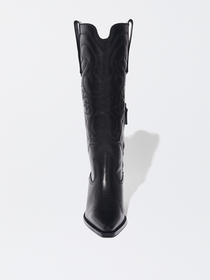 High Leather Boots, Black, hi-res