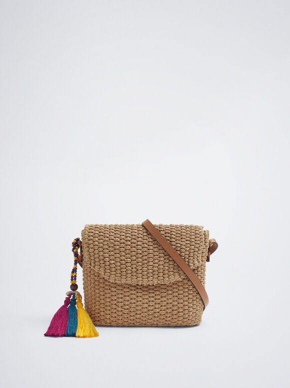 Sac À Bandoulière En Paille, Beige, hi-res