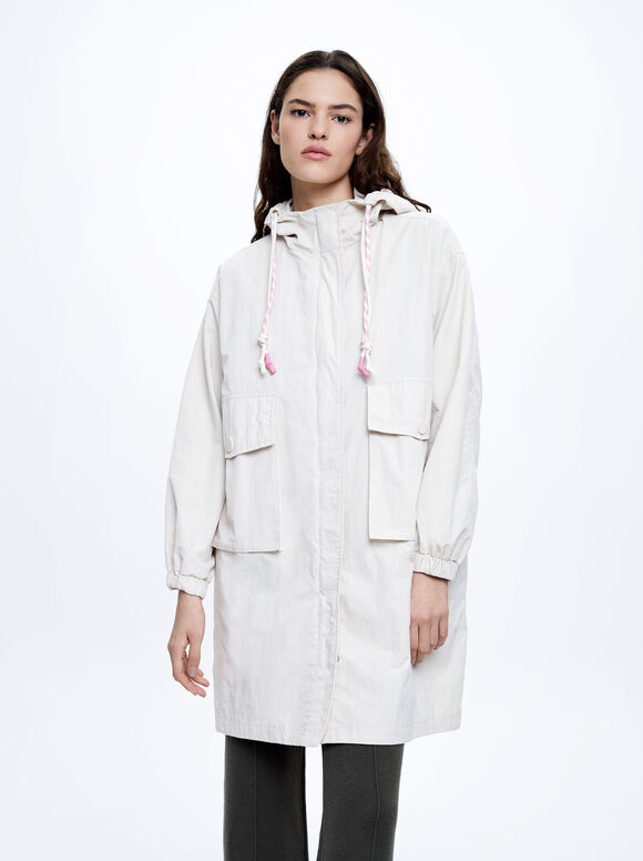 Parka Avec Pouches Et Capuche, Écru, hi-res