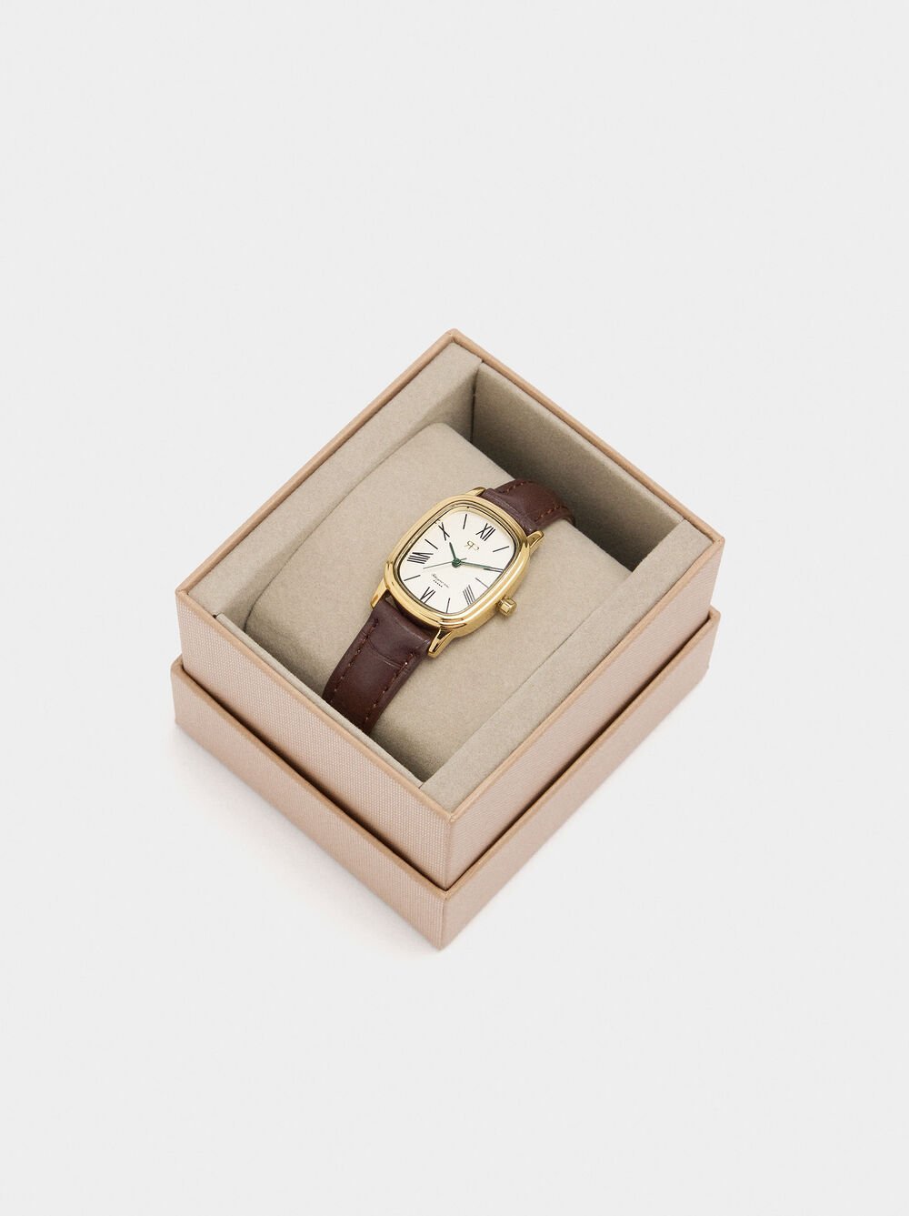Rectangular watch with leather-effect bracelet