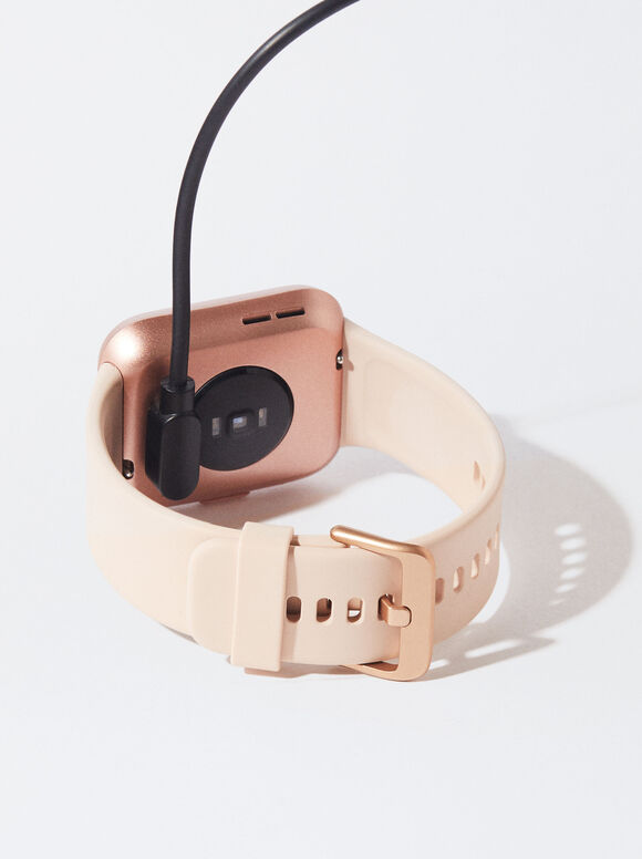 Smartwatch Avec Bracelet En Silicone, Rose, hi-res