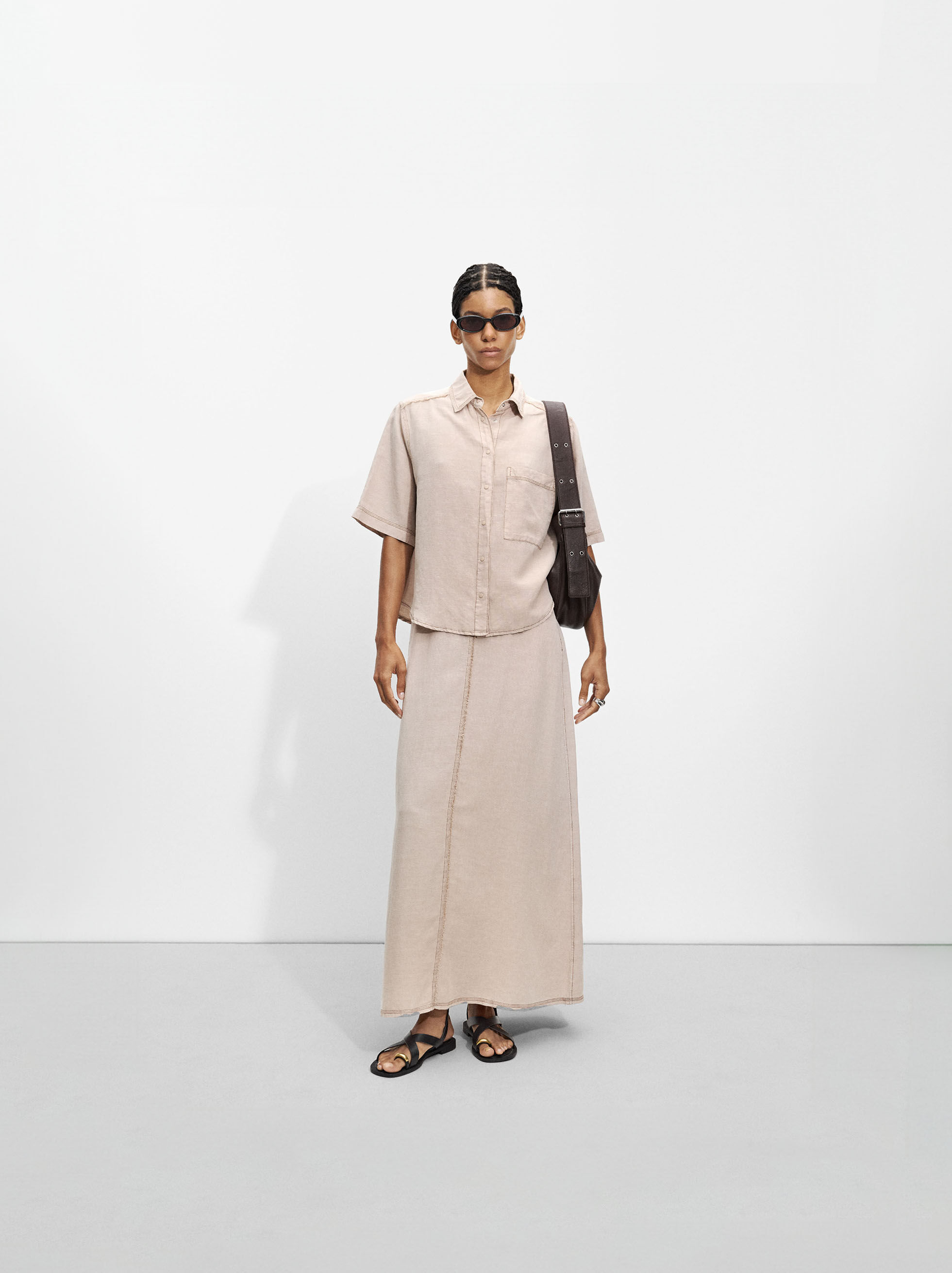 Jupe Longue Avec Lin Beige Parfois