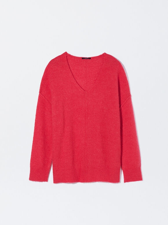 Dzianinowy Sweter, Czerwony, hi-res