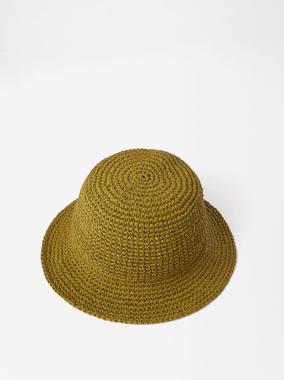 Straw-Effect Hat, Khaki, hi-res