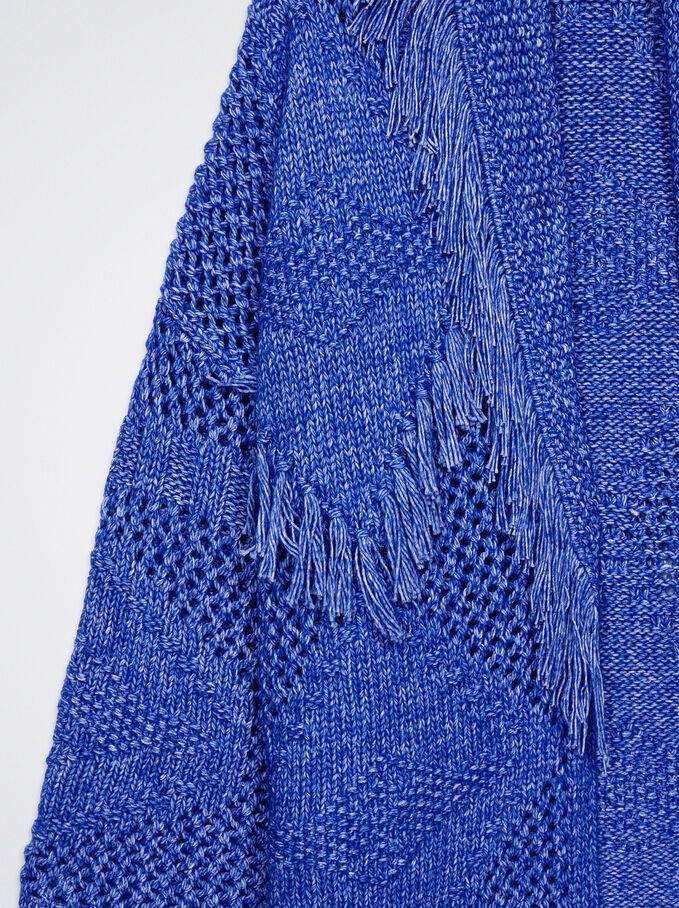 Knit Cardigan With Fringes, Blue, hi-res