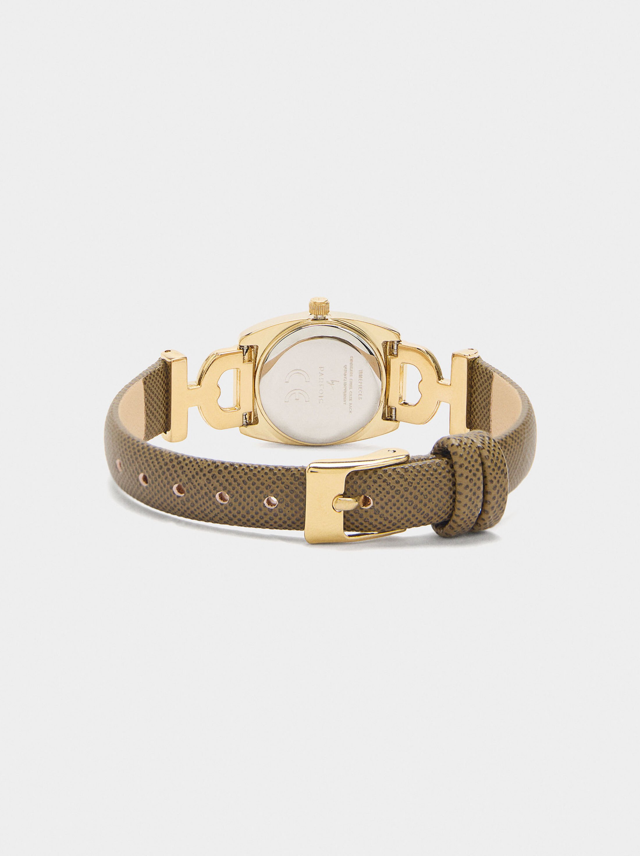 Oval watch with leather-effect bracelet image number 2.0