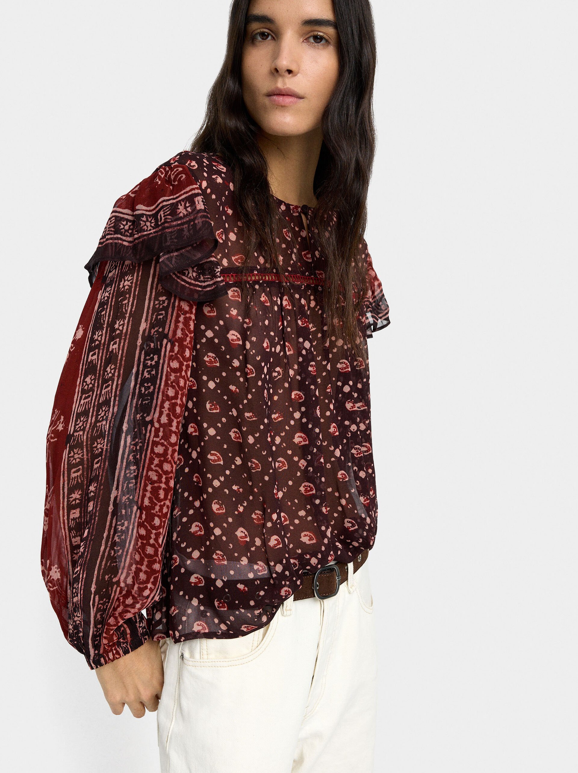 Blouse with semi-transparent print image number 3.0