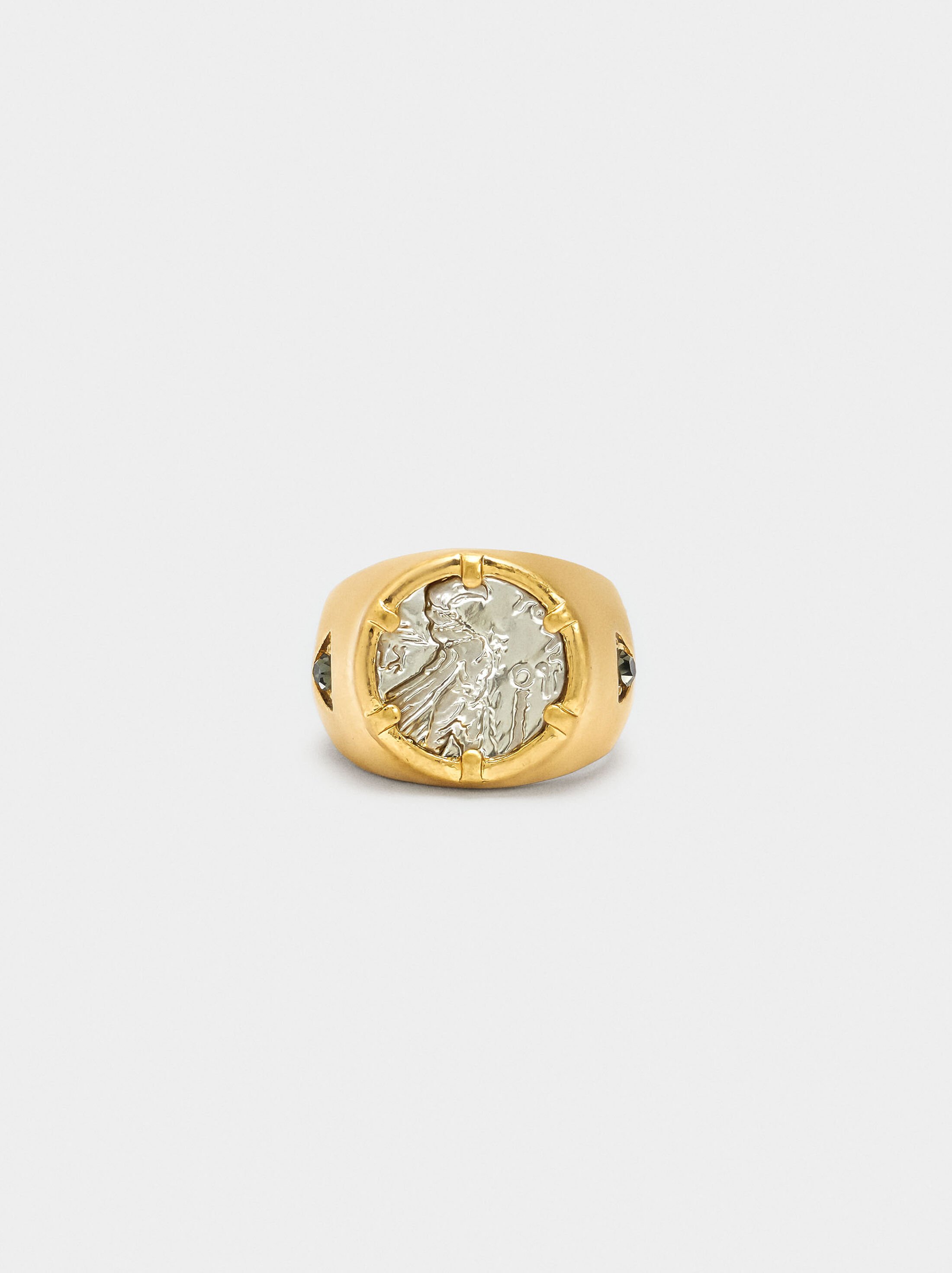 Bicolor ring with coin and crystal image number 0.0