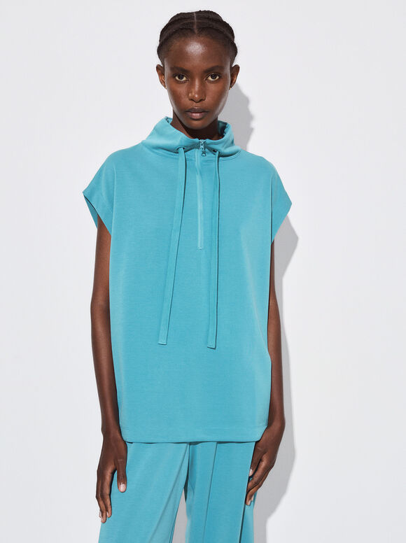 Sleveless Jogger Top With Zip, Blue, hi-res