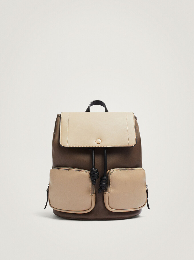 Combined Backpack With Exterior Pockets, Beige, hi-res