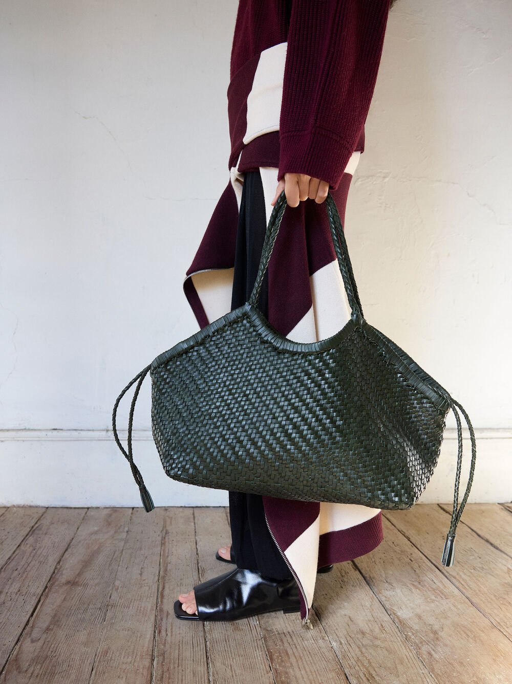 Woven leather shopper bag