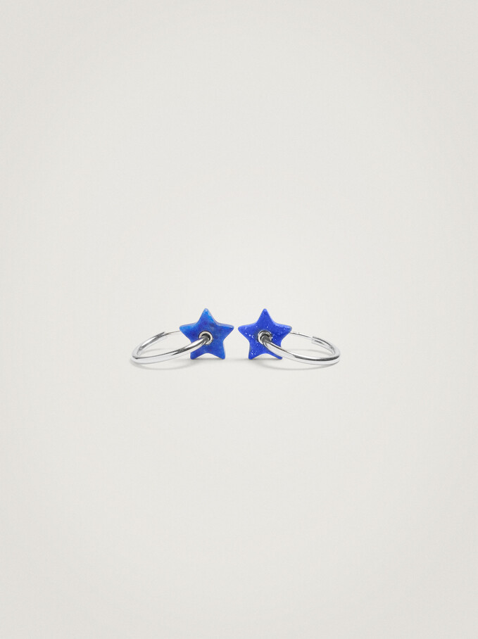 Aros De Plata 925 Con Estrellas, Azul, hi-res