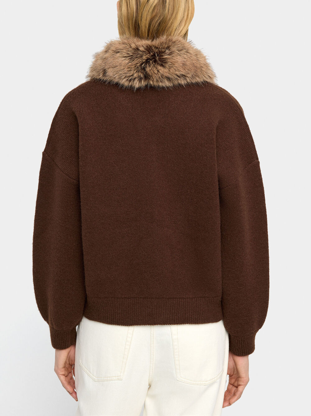 Strickjacke aus Strick mit Kragen in Felloptik