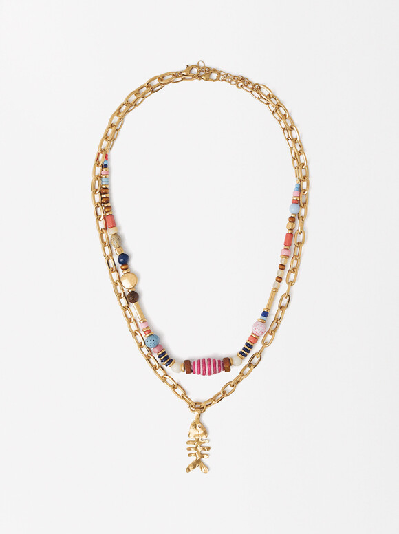 Set Of Gold Fish Detail Necklaces, Multicolor, hi-res