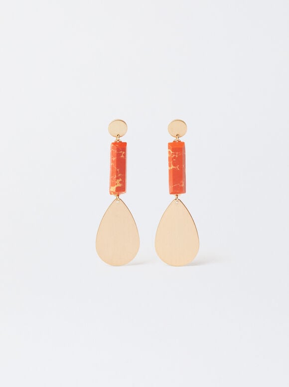 Gold-Toned Earrings With Stone, Orange, hi-res