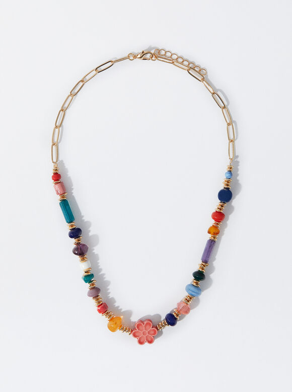 Necklace With Ceramic And Wood, Multicolor, hi-res