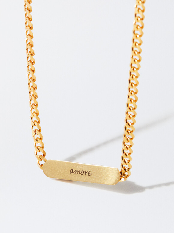 Online Exclusive - Customizable Stainless Steel Necklace, Golden, hi-res