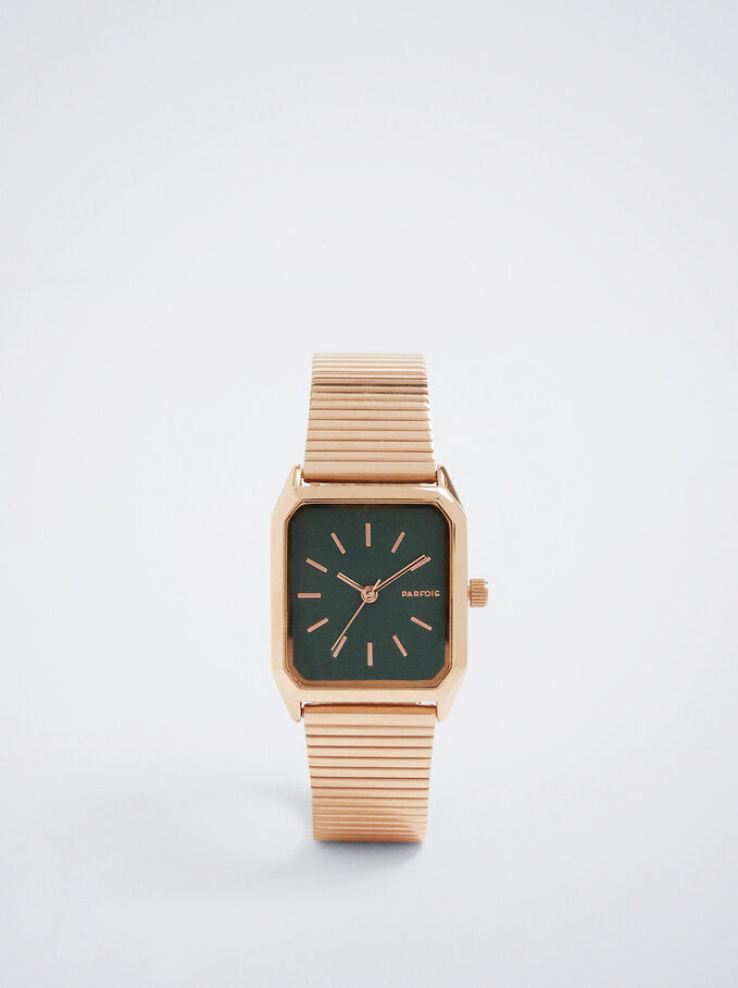 Square Case Stainless Steel Watch, Rose Gold, hi-res
