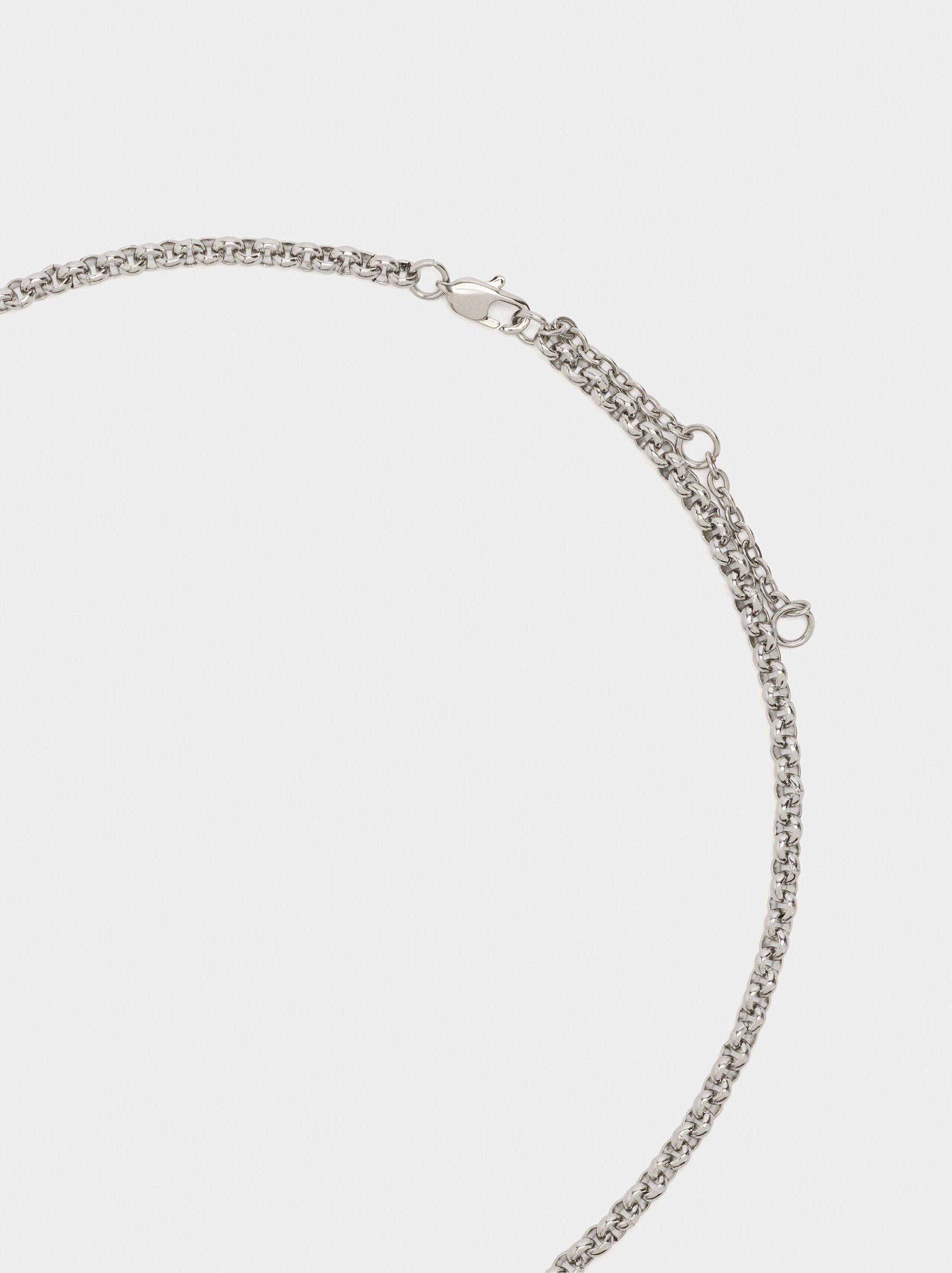 Necklace with bicolor heart medal - stainless steel image number 4.0