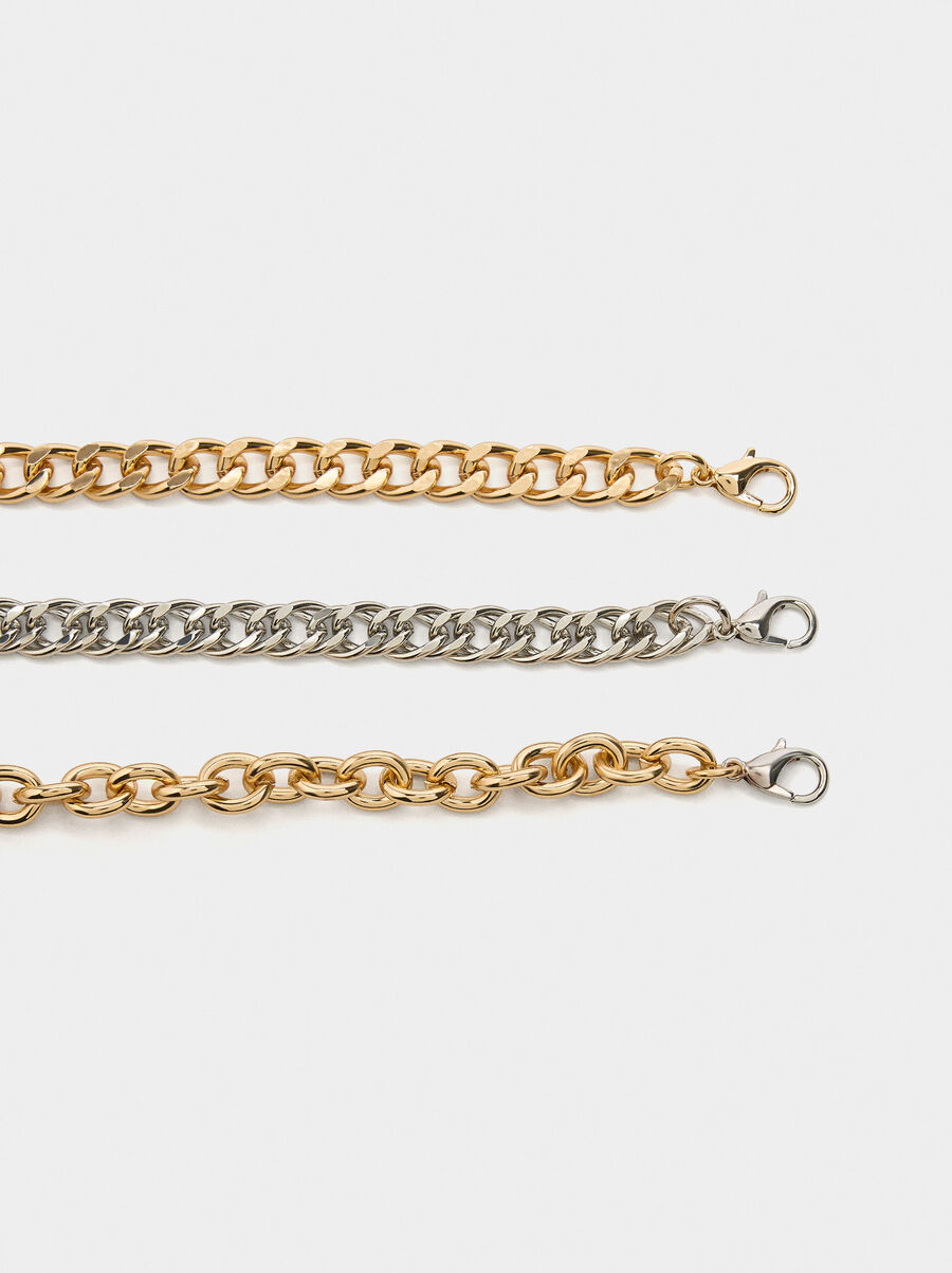 Set of bicolor link necklaces with pearls