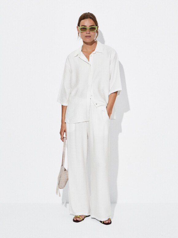 Pantalon À Taille Élastique, Blanc, hi-res