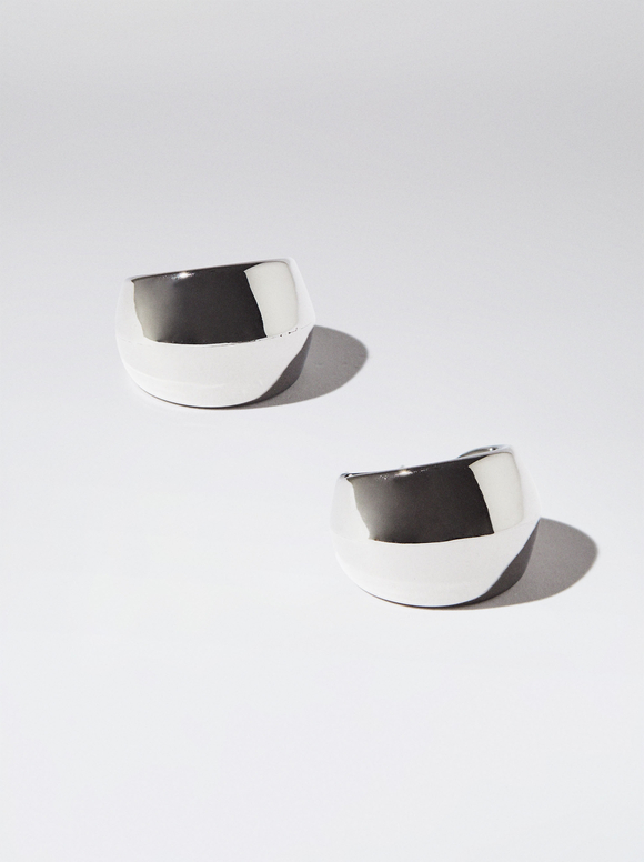 Stainless Steel Silver Hoop Earrings, Silver, hi-res