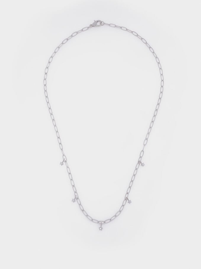 Short Chain Necklace With Stars, Silver, hi-res